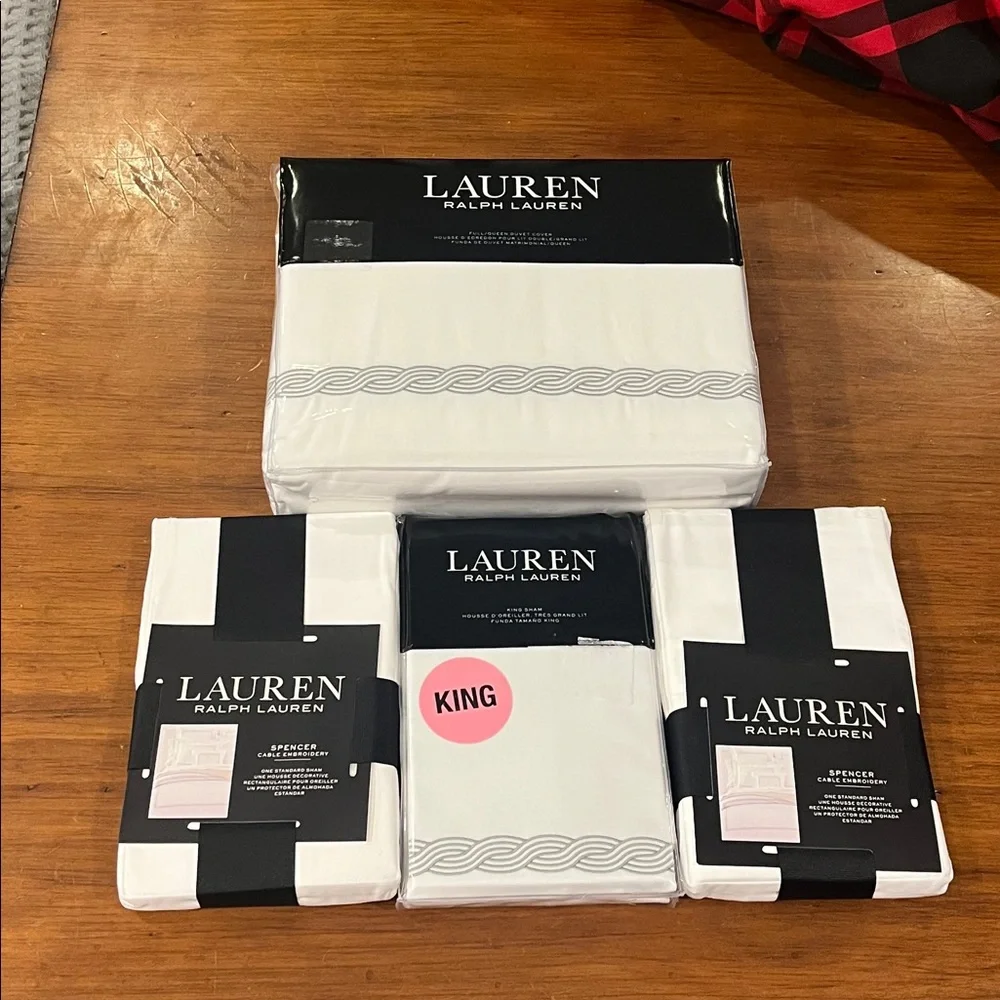 Ralph Lauren Spencer Cable Embroidery Queen Duvet Cover 1 King 2 Standard Shams